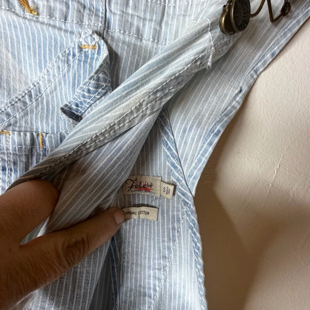 Faherty Mechanic Stripe Denim Overalls - Picture 3 of 6